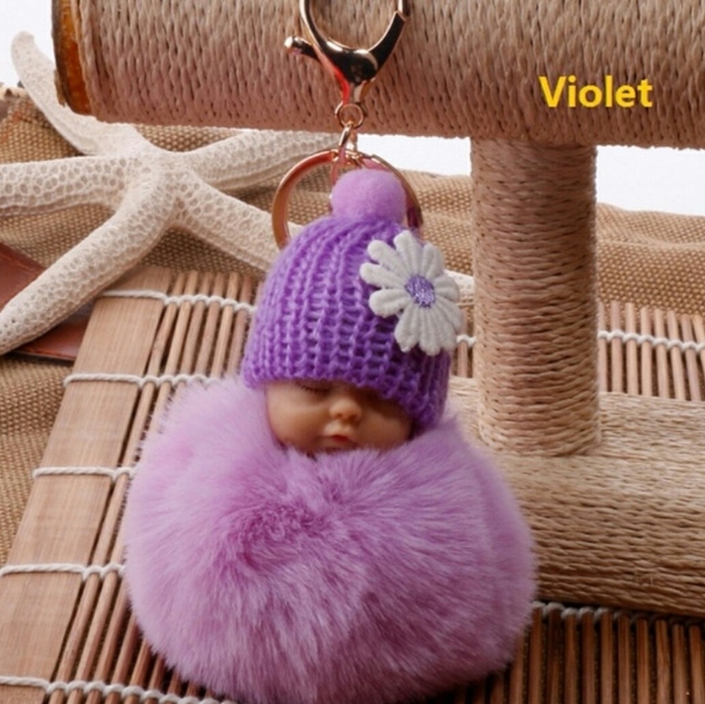 Sleeping Baby Pom Keychain